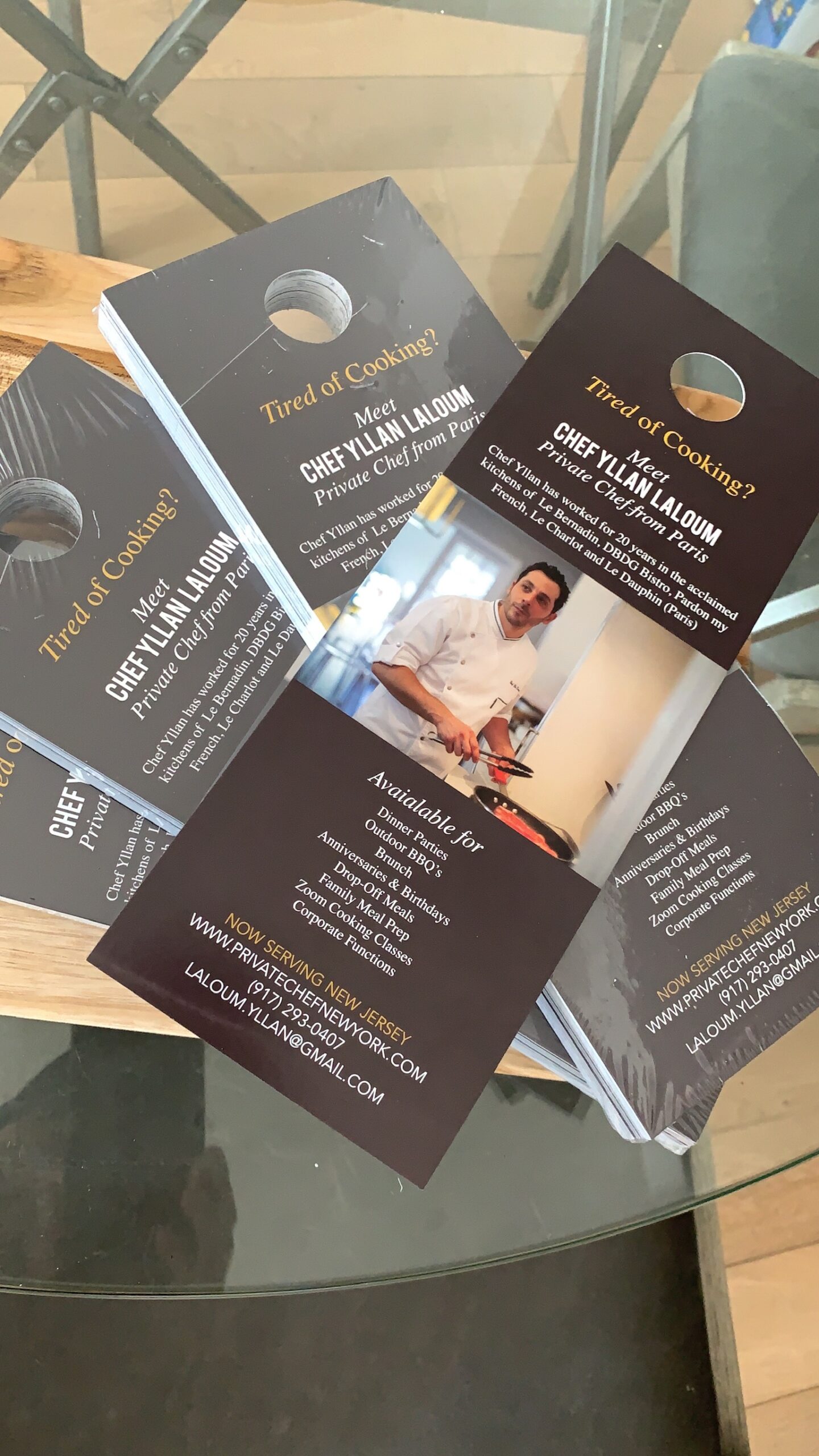 Private Chef Yllan Laloum has created  flyers to help his clients discover him in New York, New Jersey and Long Island.